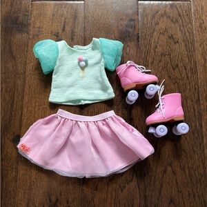 Mint Green Top and Pink Skirt with Roller Skates Set